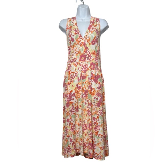 L.L. Bean Summer Knit Dress Sleeveless Floral Jersey Stretchy Empire Pastel XL - Picture 8 of 8